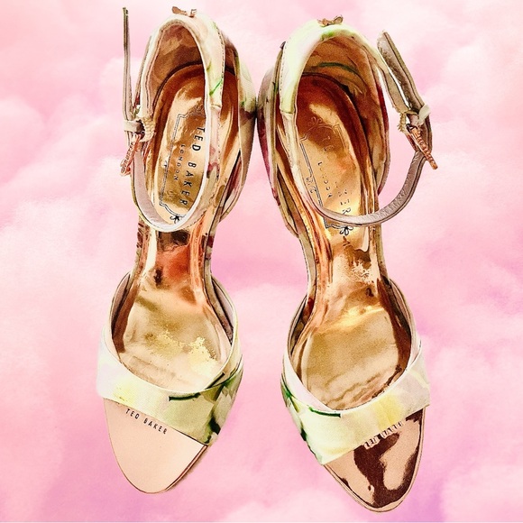 Ted Baker LONDON Multicolor Floral Canvas D’Orsay Peeptoe Strappy Heels Shoes 5 - Picture 8 of 13